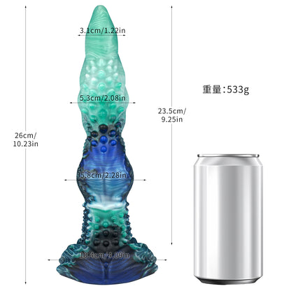 Fantasy Dildo Deep Sea – Mint Green-Blue, Dense Triple-Nobs & Strong Suction Cup