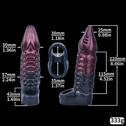 Mystisches Burgunder-Schwarz Penis Sleeve mit Schuppen-Textur – Strukturierter Penis Extender für maximale Reibung