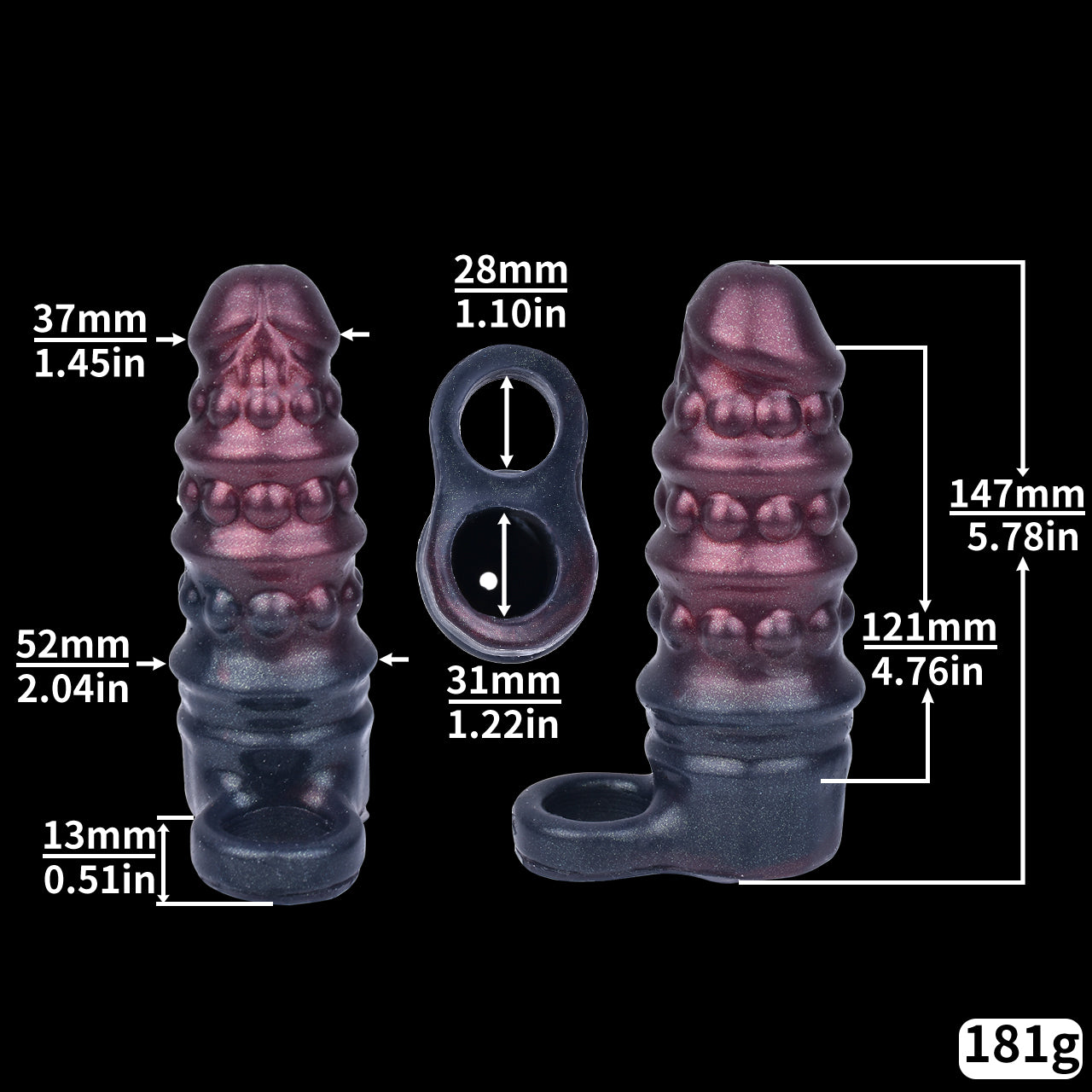 Penishtuelle Wellenstruktur Violett-Blau – Kugelnoppen, Penis Extender & Verzögerungsring