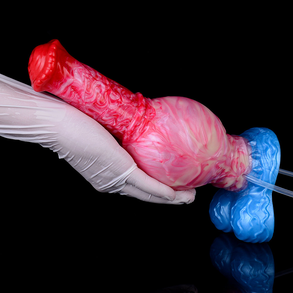 Tapered Muscle-Cord Platinum Silicone Dildo - Fantasy Squirting Knot Dildo with Dual Injection System for Progressive Beast Expansion