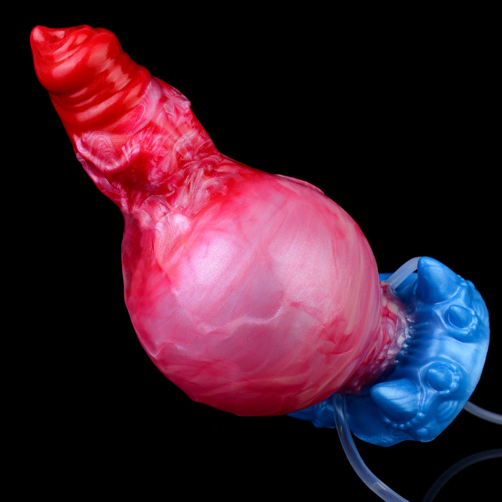 Fantasy Dildo Blutrot & Spritzend – Squirting Beast Dildo mit Mehrblättrigem Kopf, Riesigem Kugelknoten