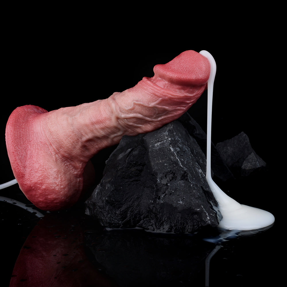Squirting Dildo XL mit Sattelbase – C-Kurve, Hautfalten-Textur & Ejakulationsfunktion | SilikonLust