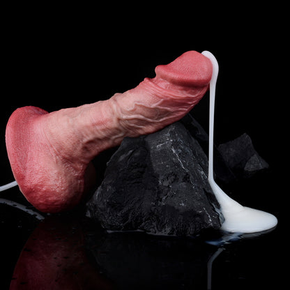 Squirting Dildo XL mit Sattelbase – C-Kurve, Hautfalten-Textur & Ejakulationsfunktion | SilikonLust