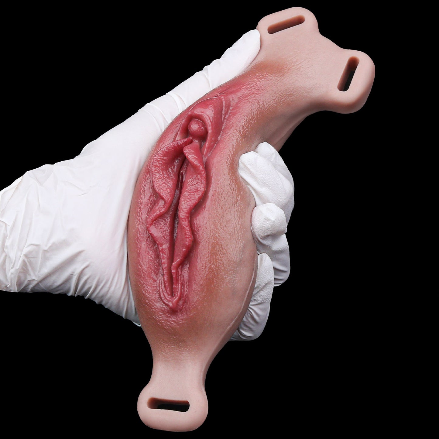 Vagina-Prothese mit Organischer Reliefstruktur & Vibration – Dunkler Hautton, Unregelmäßige Noppen & Platin-Silikon für Frauen & Paare