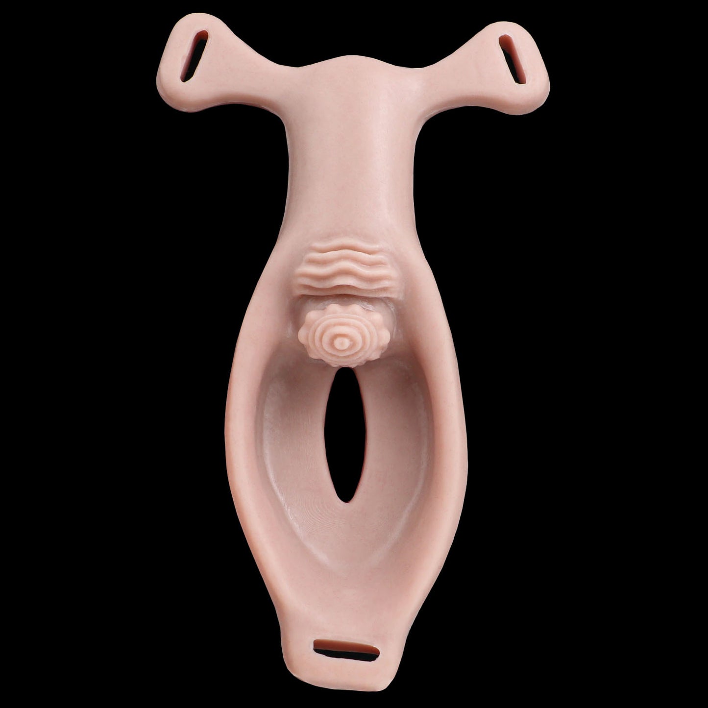 Realistische Silikon-Vagina mit Vibration & Lederharness – Fernbedienung, 10 Modi & Platin-Silikon für Sie & Ihn