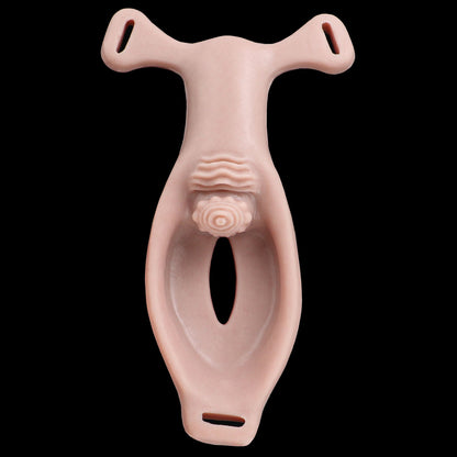 Realistische Silikon-Vagina mit Vibration & Lederharness – Fernbedienung, 10 Modi & Platin-Silikon für Sie & Ihn
