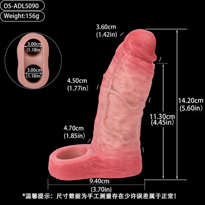 Ultra Soft Penis Sleeve mit Hodenring - Memory Shape Sleeve | Dynamische Anpassung Platin