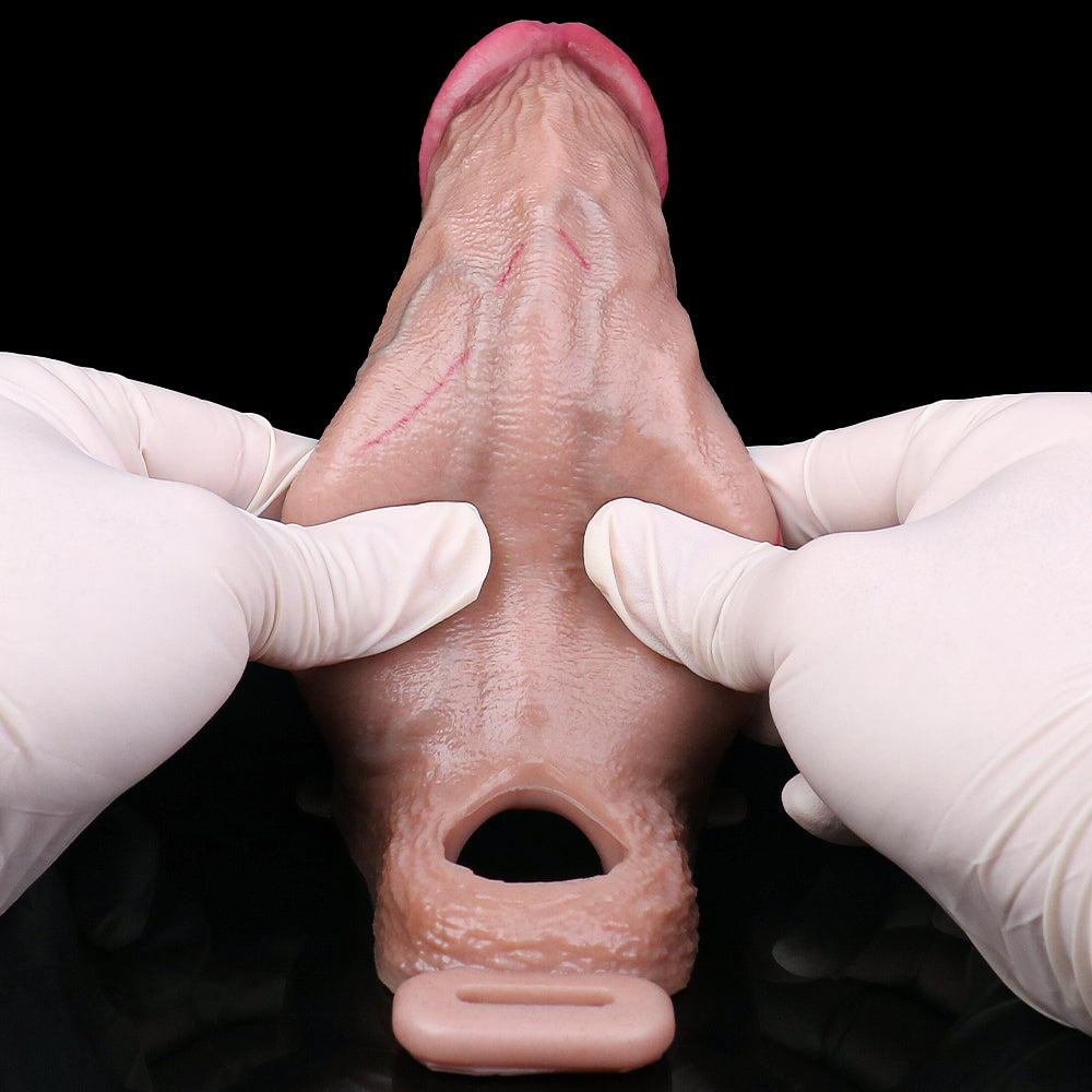 Hollow Silicone Penis Sleeve - Thickening Penis Sleeve Penis Extender Root Constriction Ring Foreskin Fold Maximum Widening