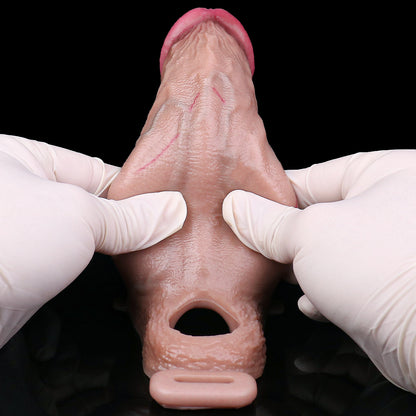 Hollow Silicone Penis Sleeve - Thickening Penis Sleeve Penis Extender Root Constriction Ring Foreskin Fold Maximum Widening