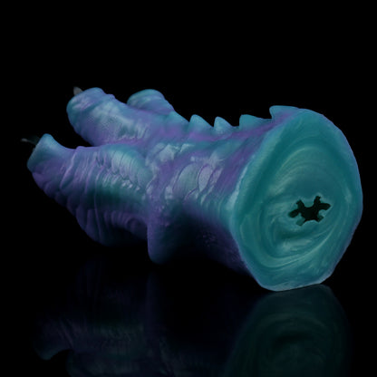 Drachenklauen-Fantasy Pocket Pussy – Lavendelviolett & Eisblautürkis, Dunkelroter Klauen-Eingang, Drachenschuppen-Relief & Einzelkanal aus Platin-Silikon