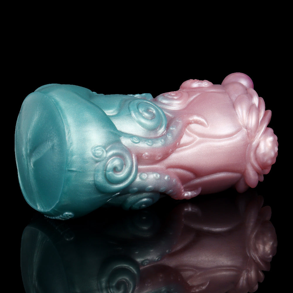 Dämonenblüte Pocket Pussy mit Fleischknollen & Tentakel-Blütenlippen – Gletscherblau-Rosa-Violett, Erweiterungskammer & Platin-Silikon