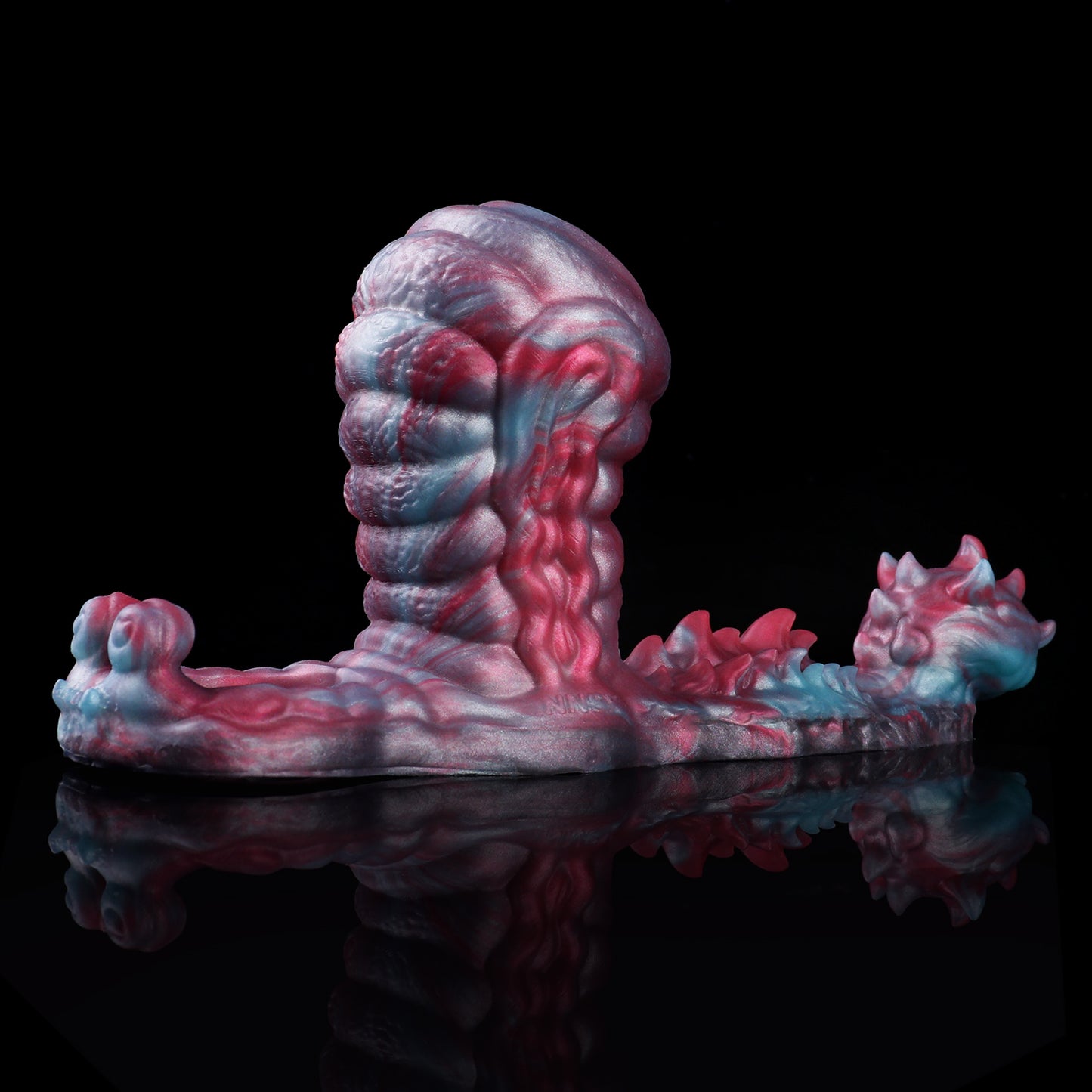 Mystisches Alien Penis Sleeve im Rot-Blau-Marmor-Design – Mit Verzögerungsring & genopptem Stimulator für Paare