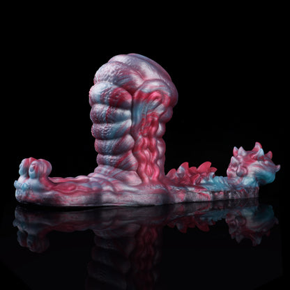 Mystisches Alien Penis Sleeve im Rot-Blau-Marmor-Design – Mit Verzögerungsring & genopptem Stimulator für Paare