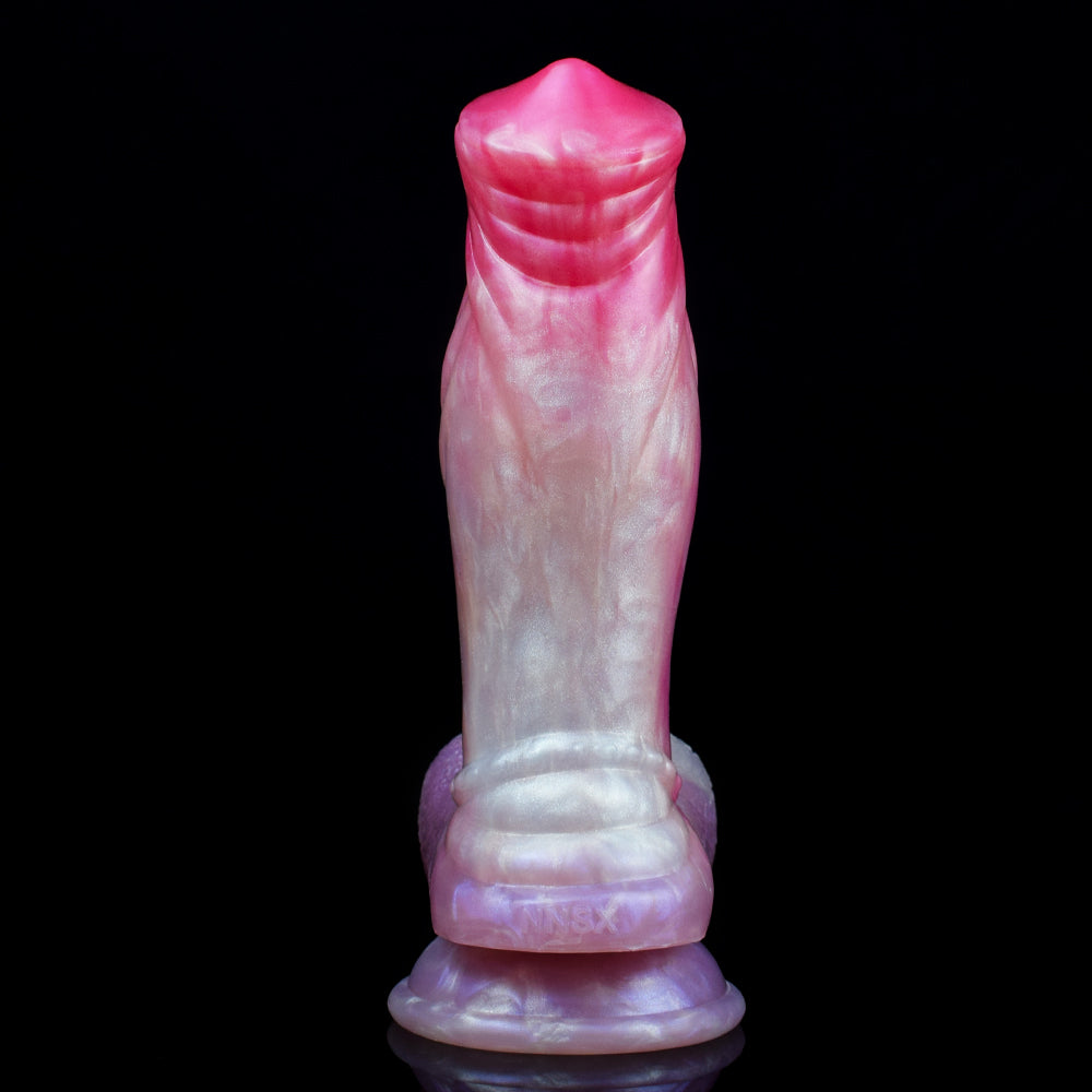Schimmernder Glitzer-Dildo | Platinum Silicone Dildo mit Perlmutt-Farbverlauf, Spiralmuskel-Schaft