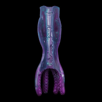 Kraken Sexpuppe in Tiefviolett-Cyan mit Schuppenstruktur, Acht Tentakeln & Einzelkanal – Tiefviolett-Cyan-Metallschimmer, Vakuumpumpen-kompatibel & Platin-Silikon