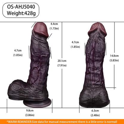 BBC Dildo Violet-Black – Large realistic dildo in deep dark violet with suction cup, branched vein network, asymmetrical testicles & ultra-flexible platinum silicone