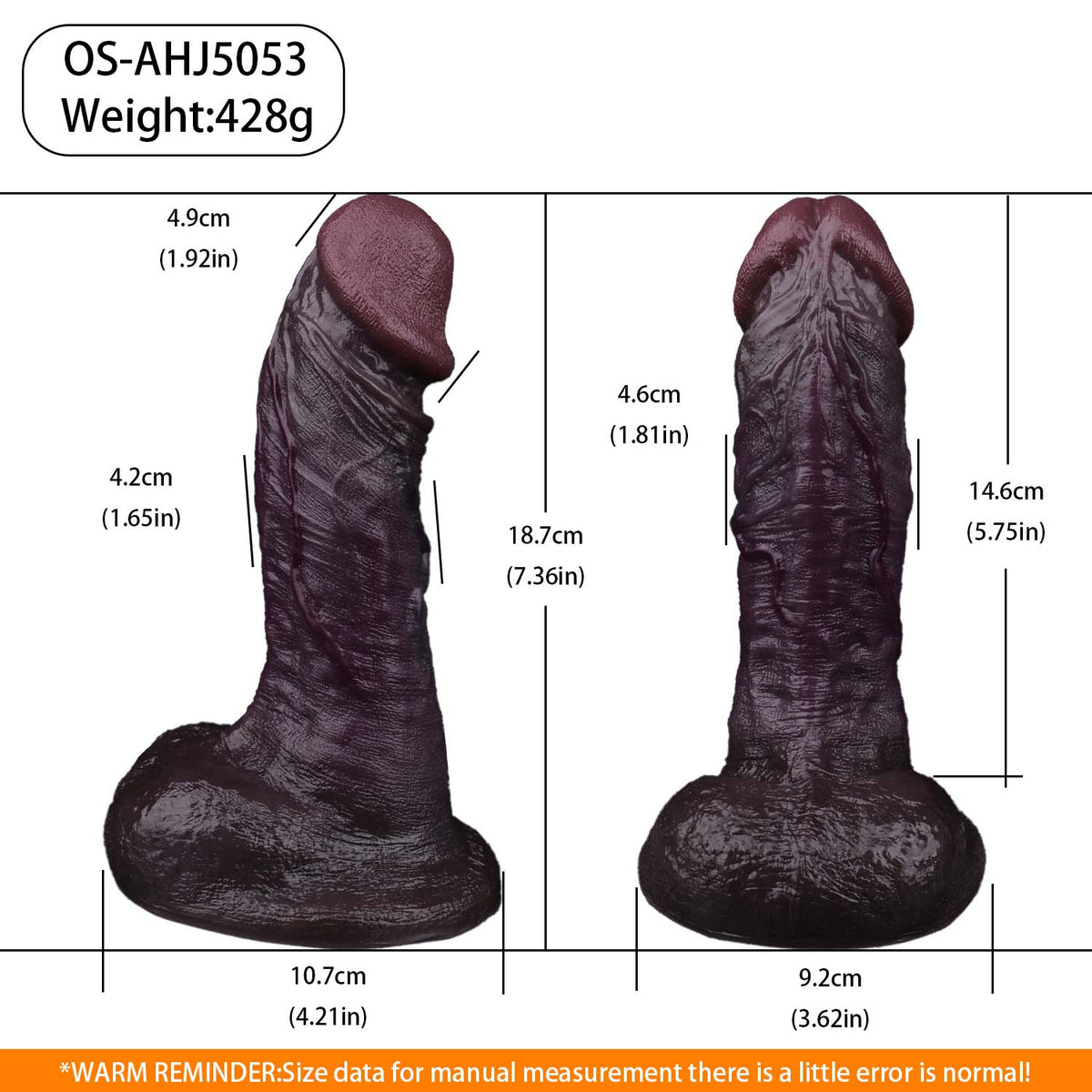 BBC Dildo Violett-Braun – Übergroße Eichel mit Feinnetz-Textur, schräge Venenfurche, umgekehrte Konusform, zwei Hoden & breiter Flach-Saugnapf aus Doppelschicht-Platin-Silikon
