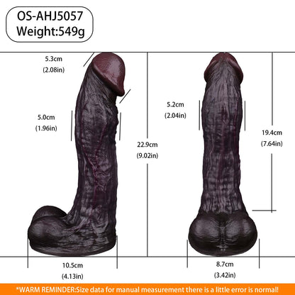 BBC Dildo Schokoladen-Schwarz – Extra-langer Schaft mit natürlicher Vorwärtskurve, tiefer Venenfurche, Twist-Faltenprofil, Vorhaut-Eichel, zwei Hoden & ovaler Flach-Saugnapf aus Doppelschicht-Platin-Silikon
