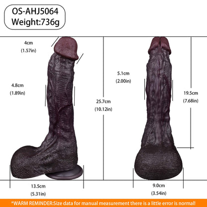 BBC Dildo Violett-Schwarz – Extra-langer Schaft, flacher Pilzkopf mit Y-Harnröhre, geschwungene S-Hauptvene, asymmetrisches Venennetz, zwei Maximal-Hoden & Trichter-Saugnapf aus Doppelschicht-Platin-Silikon