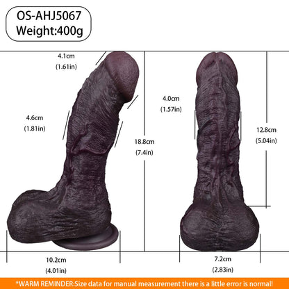 BBC Dildo Trauben-Violett – Dreieck-Faltenkonvergenz, drei Schichten Hauttextur, breite Längsvenen, runde Aufwaertseichel, zwei Hoden & grau-violetter Saugnapf aus Doppelschicht-Platin-Silikon