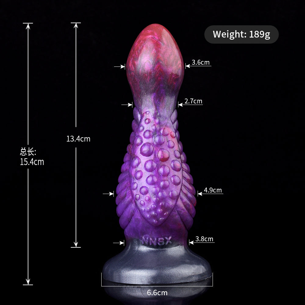 Galaktischer Alien Fantasy Dildo – Lila-Rot marmoriert mit Stimulationsnoppen & Saugnapf