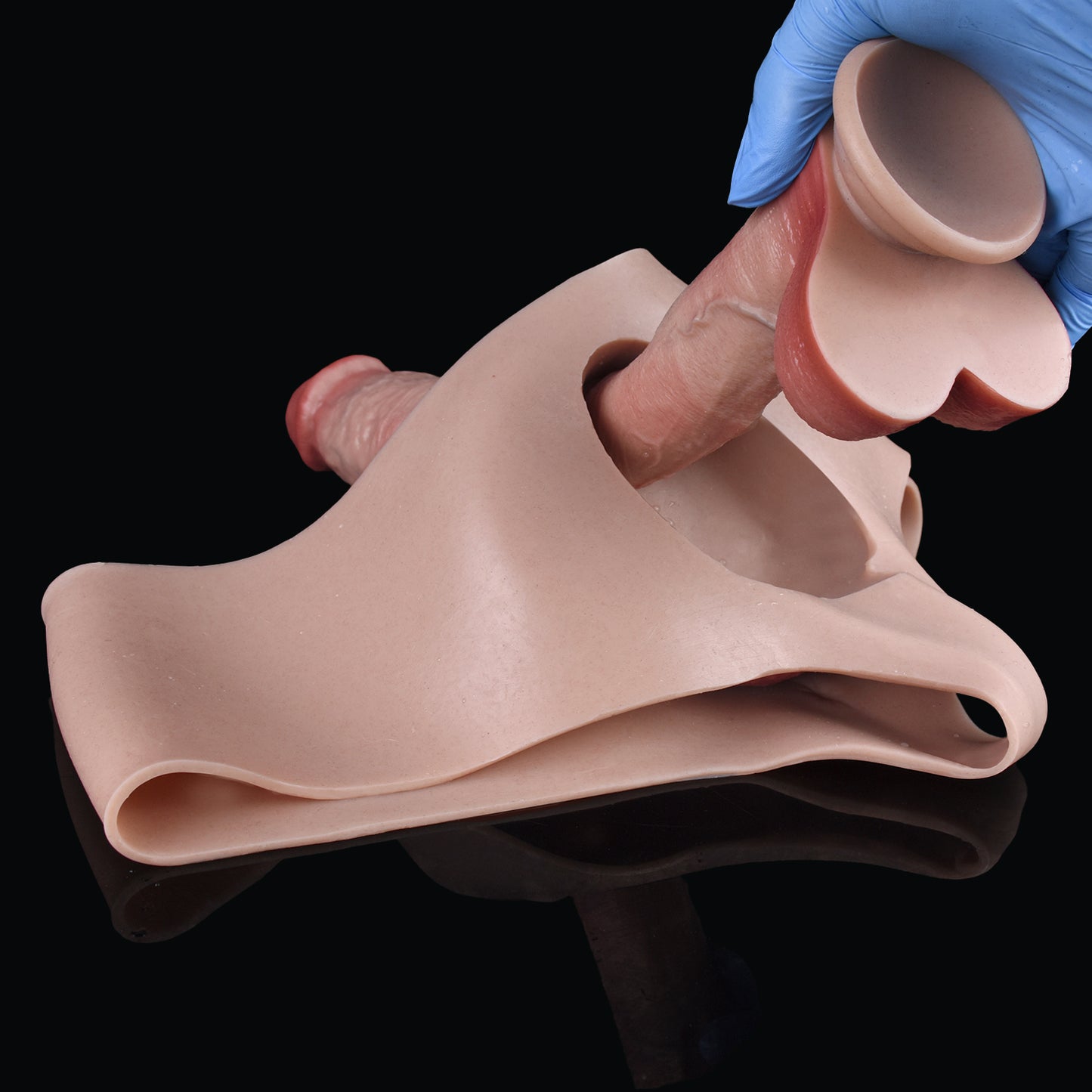 Pale Skin Tone Hollow Penis Sleeve - European White Multi-Color | Wearable Strap-On Platinum Silicone SiliconeLust