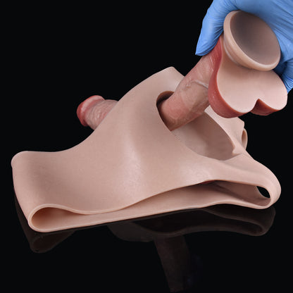 Pale Skin Tone Hollow Penis Sleeve - European White Multi-Color | Wearable Strap-On Platinum Silicone SiliconeLust