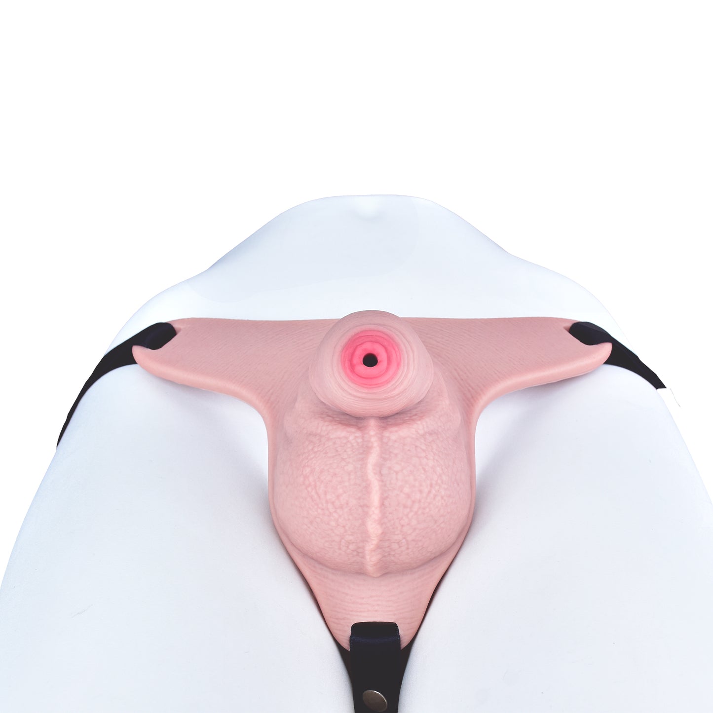 Silikon Peniskäfig mit Harnöffnung – Babyrosa, T-Form & Zwei Harness-Varianten aus Platin-Silikon