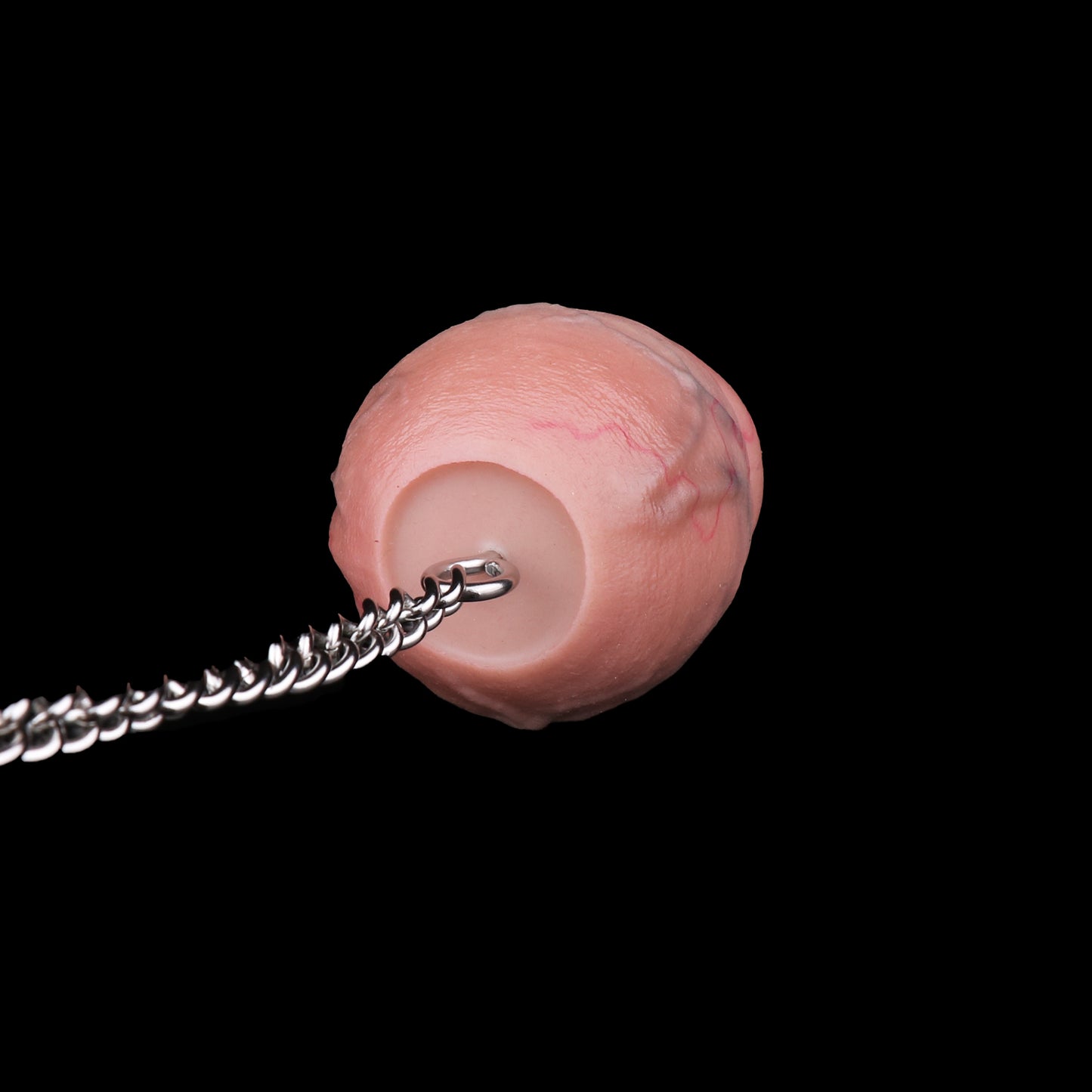 Butt Plug mit Eichel & Hodenpaar – Realistisches Frenulum, Venenrelief & Abnehmbare Stahlkette aus Platin-Silikon (S/L)