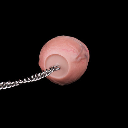 Butt Plug mit Eichel & Hodenpaar – Realistisches Frenulum, Venenrelief & Abnehmbare Stahlkette aus Platin-Silikon (S/L)