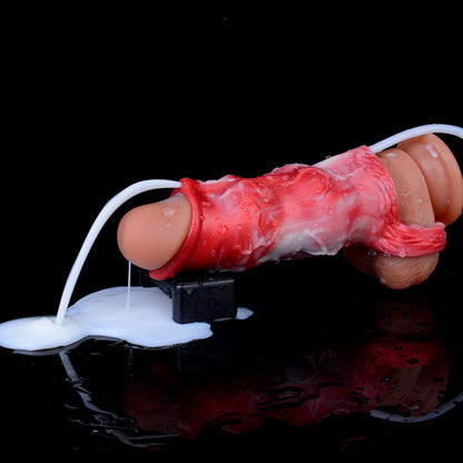 Fleshy Blood Vein Penis Sleeve | Platinum Silicone Red Marble Cock Sleeve with Blood Vessel Marble Casting