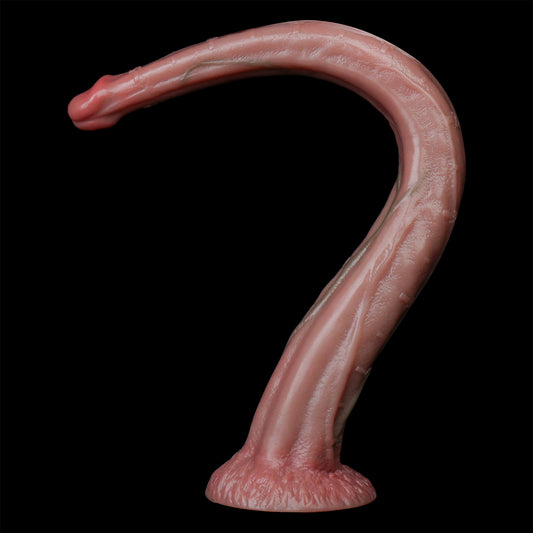 Long Dildo Fleischbeige – Konisch-Verjüngender Schaft, Verzweigtes Venennetz, Frenulum-Detail, 3-Megapixel Endoskop-Kamera, 8 LED, IP68, Faltenrelief-Saugnapf aus Platin-Silikon