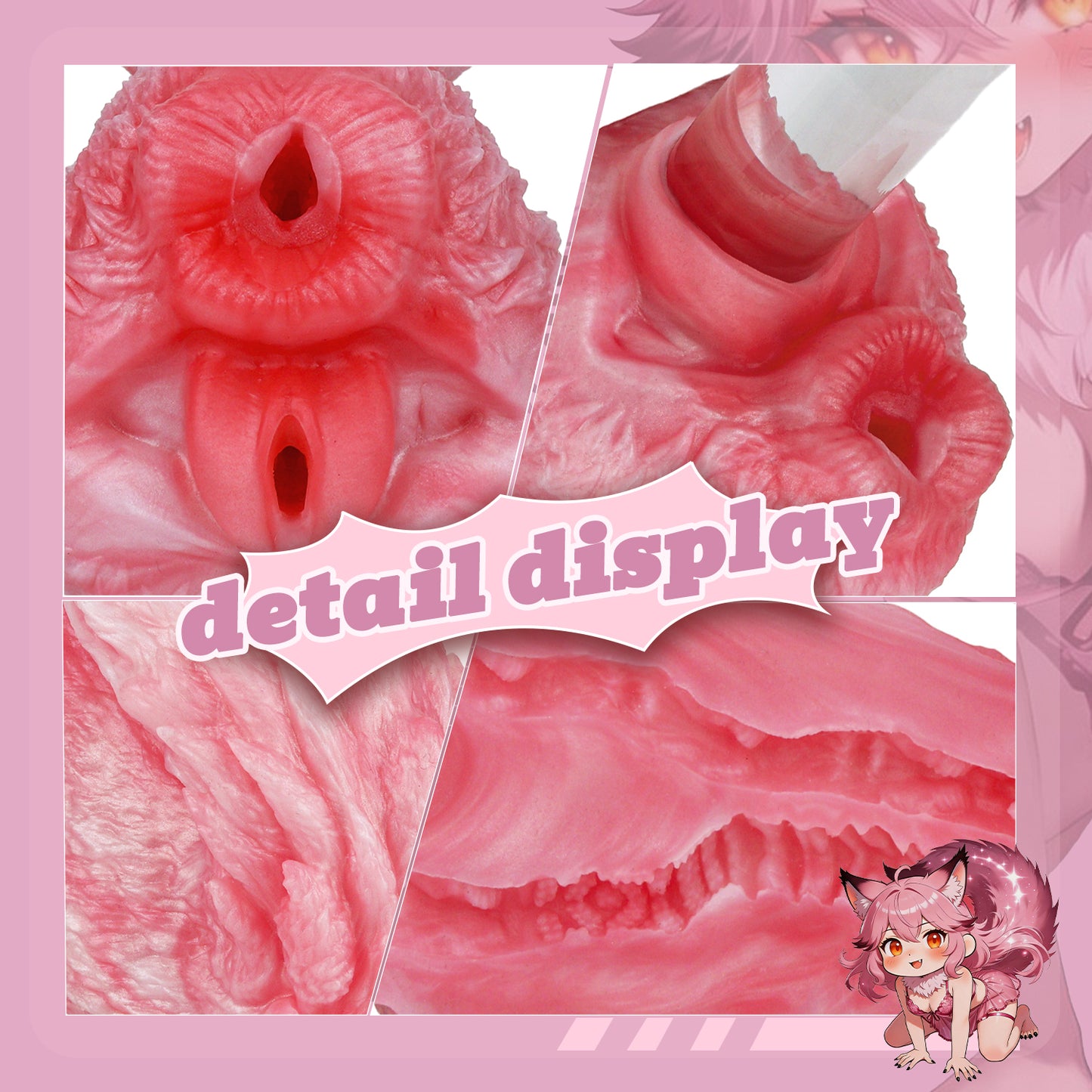 Fantasy Fox-Tail Stroker-Male Masturbator– Pinkes Platin-Silikon & Doppelkanal