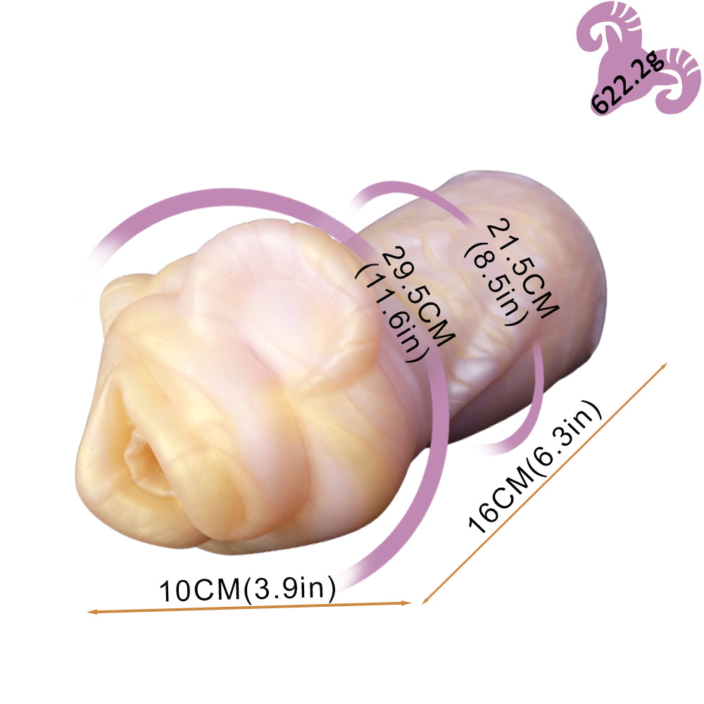 Widder Pocket Pussy mit Widderhörnern & Wolltextur – Cremeweiß-Rosarosa Perlmutt, Realistische Vulva & Platin-Silikon
