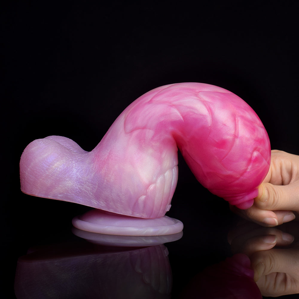 Curved Premium Silicone Dildo | Soft Silicone Fantasy Dildo with Layered-Dome Glans,