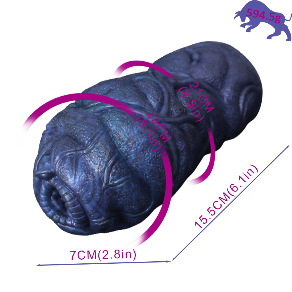 Stier-Vulva Pocket Pussy mit Spiraleingang & Organischer Lappenstruktur – Tiefes Kobaltblau-Violett, Körnige Textur & Platin-Silikon