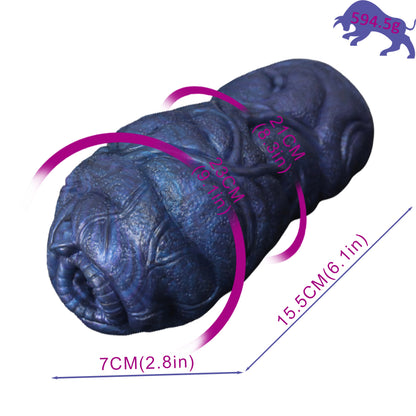 Stier-Vulva Pocket Pussy mit Spiraleingang & Organischer Lappenstruktur – Tiefes Kobaltblau-Violett, Körnige Textur & Platin-Silikon