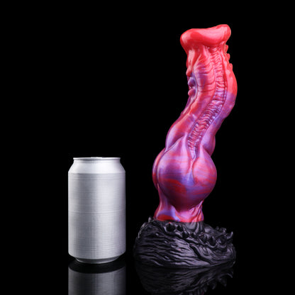 Bestienrachen Dog Dildo – Trichter-Rosetten-Glans, Bilaterale Dreiecksstachel-Reihen, Doppel-S-Kurven-Schaft, Kugelexpansionszone & Schwarzer Orgänisch-Zahn-Saugnapf-Sockel aus Platin-Silikon
