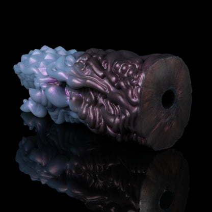 Drachenschlund Pocket Pussy mit Rautenstacheln & Perlennoppen-Zunge – Gletscherblau-Lavendel-Anthrazit, Dreistufiger Kanal & Platin-Silikon