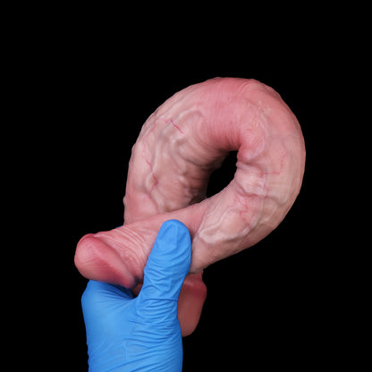 Asymmetrischer Double Dildo für Lesben &amp; Paare – Realistischer Doppeldildo aus Silikon für Zwei Frauen, Zweiseitiger Dildo mit Adern (Hautfarben)