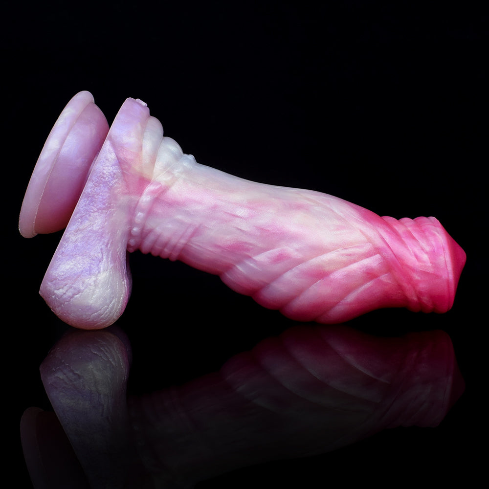 Schimmernder Glitzer-Dildo | Platinum Silicone Dildo mit Perlmutt-Farbverlauf, Spiralmuskel-Schaft