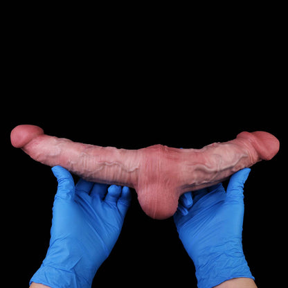 Double Dildo mit Hoden & T-Kopf-Design – Realistisches Venenrelief, Zwei Größen & Platin-Silikon für Frauen & Lesbische Paare