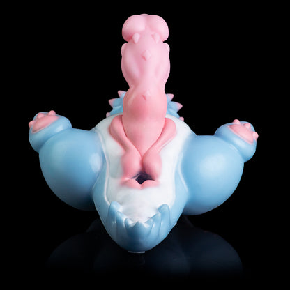 Himmelblaue Drachen-Sexpuppe – Süßer Junger Drache, Doppel-Glans, Rosa Mehrfach-Ringnoppen & Blau-Rosa Stacheln mit Innentextur-Kanal aus Platin-Silikon