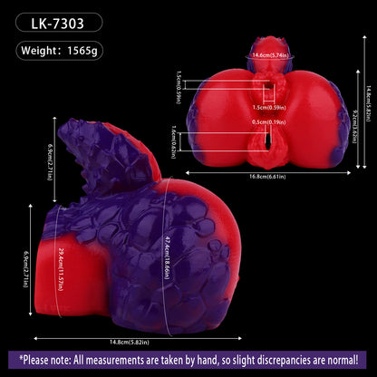 Drachenmädchen Pocket Pussy – Doppelkanal Vaginal & Anal, Karminrot-Violett Drachenschuppen-Design aus Platin-Silikon