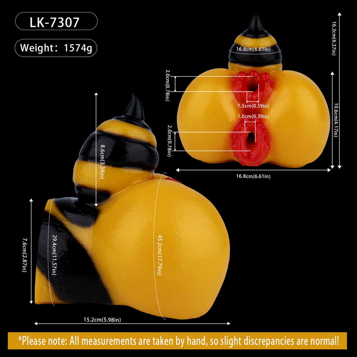 Bienenkönigin Pocket Pussy – Doppelkanal Vaginal & Anal, Honiggelb-Schwarz Bienenstreifen, Rote Eingangsdetails & Stachel-Spitze aus Platin-Silikon