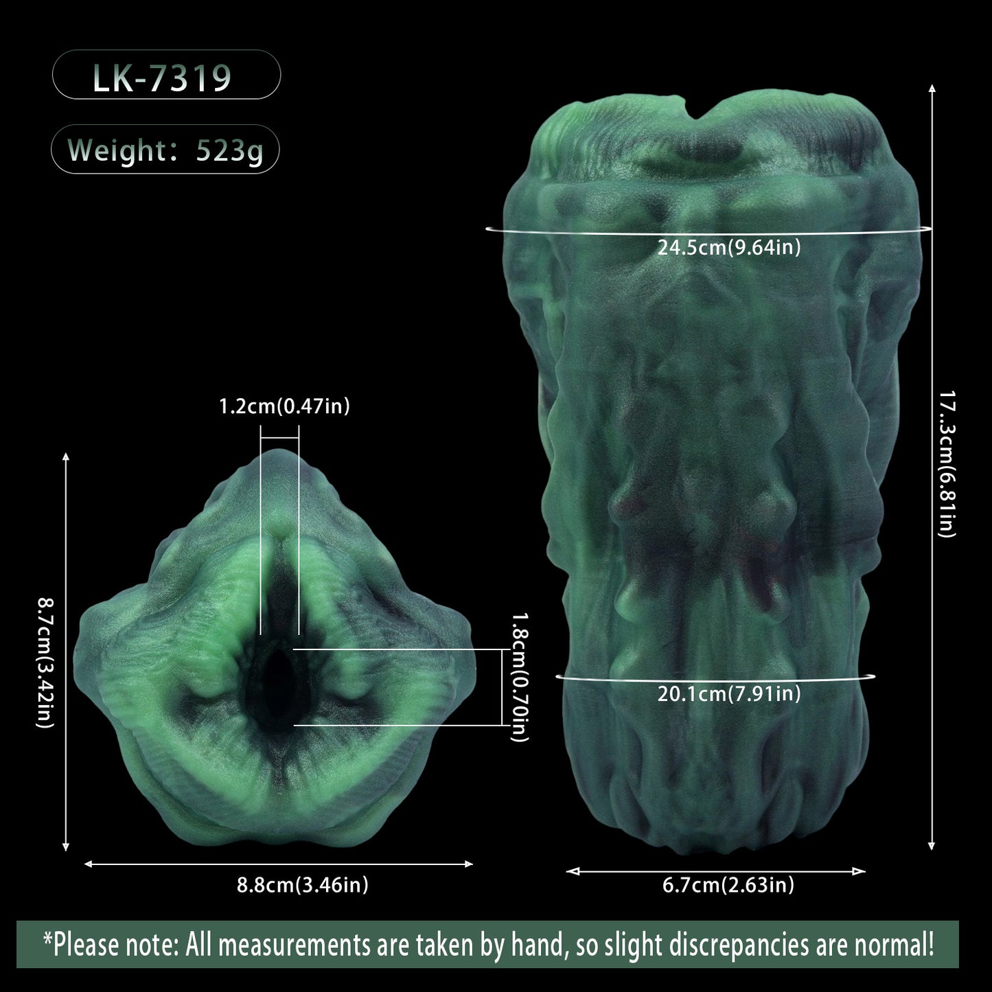 Alien Pocket Pussy mit Rautenöffnung – Biolumineszenz-Grün, Kontraktionsstruktur & Einzelkanal aus Platin-Silikon