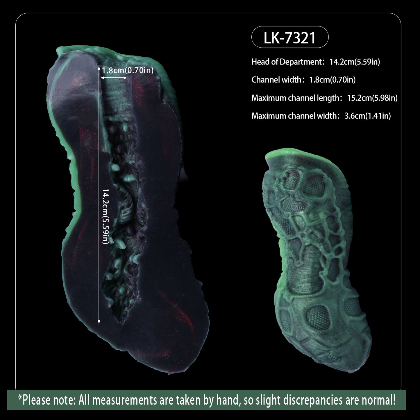 Alien Pocket Pussy mit Nervennetz-Textur – Röhrenstruktur, Biolumineszenz-Grün & Einzelkanal aus Platin-Silikon