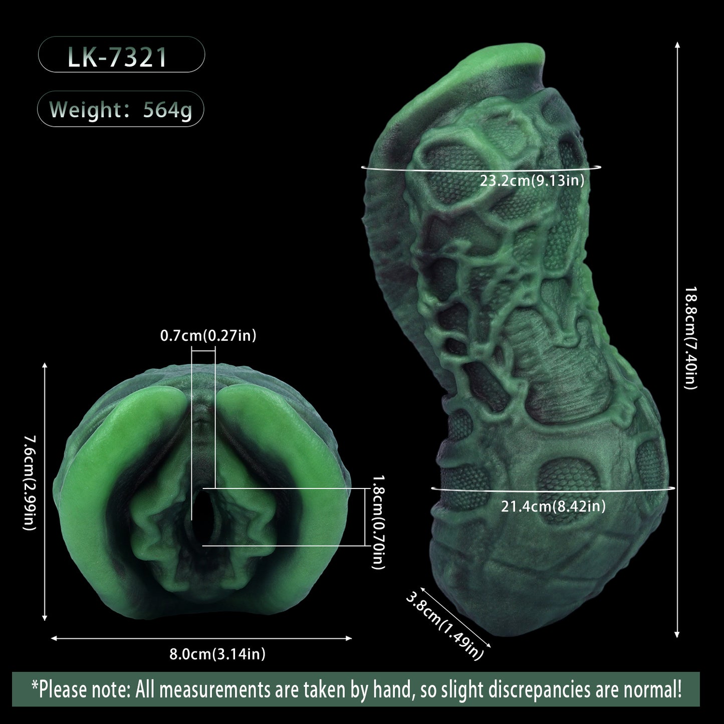 Alien Pocket Pussy mit Nervennetz-Textur – Röhrenstruktur, Biolumineszenz-Grün & Einzelkanal aus Platin-Silikon
