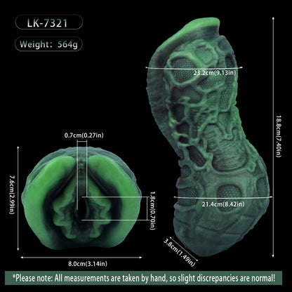 Alien Pocket Pussy mit Nervennetz-Textur – Röhrenstruktur, Biolumineszenz-Grün & Einzelkanal aus Platin-Silikon