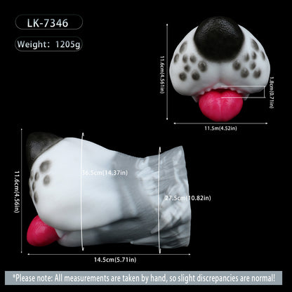 Pocket Pussy Dalmatiner-Hundemaul – Schwarze Nase, Graue Flecken, Pinke Zunge & Spiralkanal aus Platin-Silikon